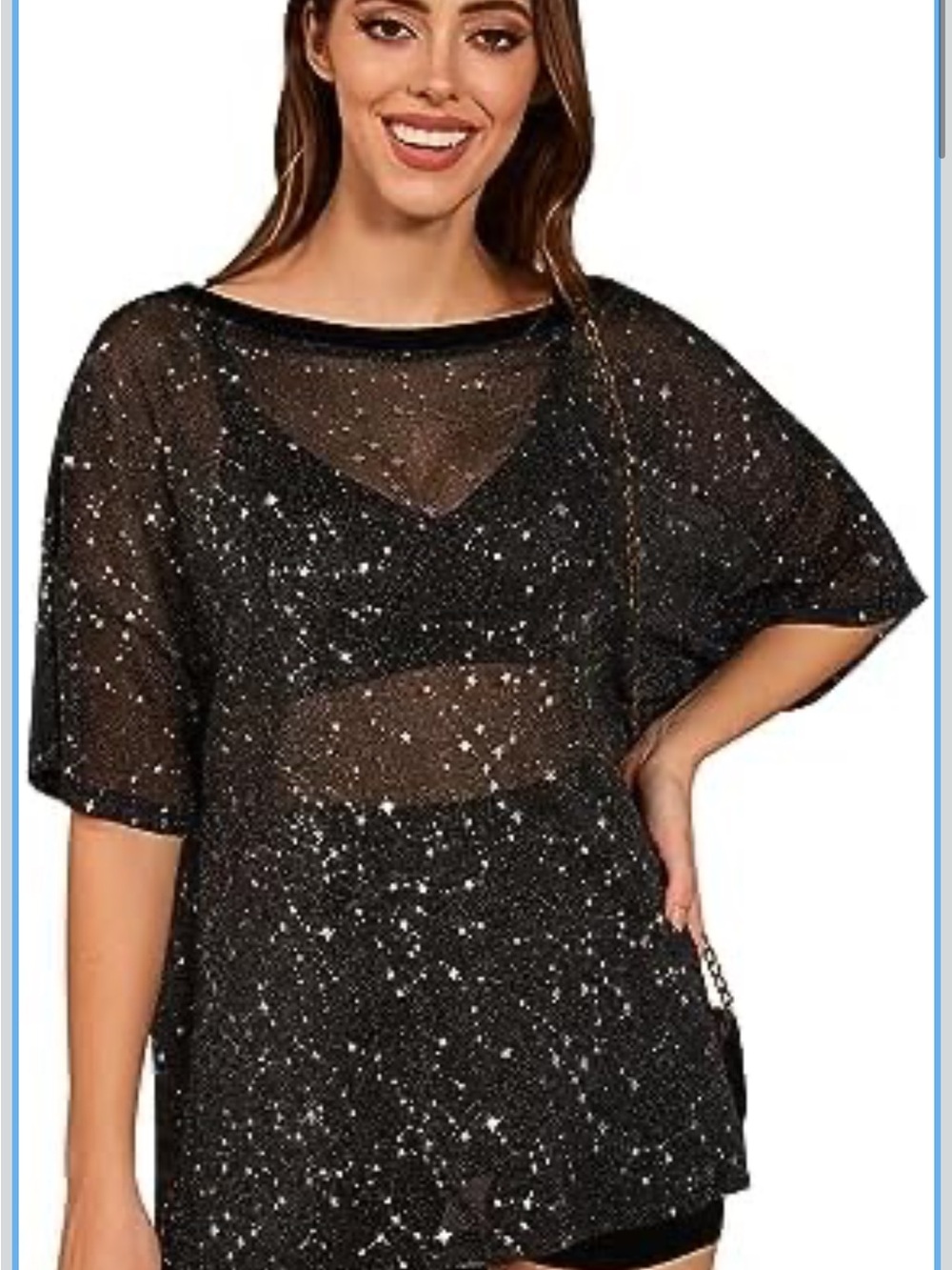 Sheer Black Sequin Mesh Women's Top